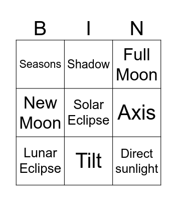 Universe Bingo Card