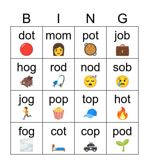 Short O Bingo Card