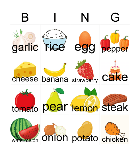 Fruit and Vegetables Bingo Card