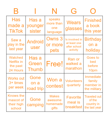 PROFILE BINGO Card