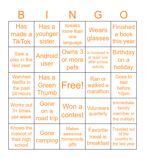 PROFILE BINGO Card
