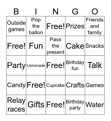 Birthday  Bingo Card