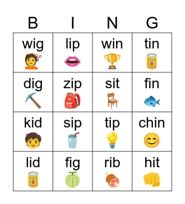 Short I 2 Bingo Card
