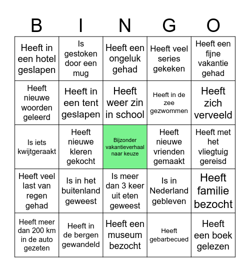 Vakantiebingo Card