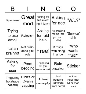 Blox Fruits chat Bingo Card