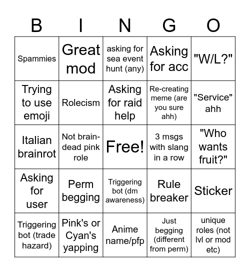 Blox Fruits chat Bingo Card
