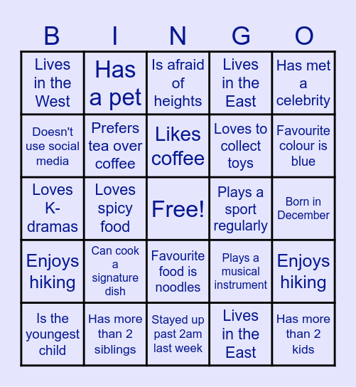 Human Bing Bingo Card
