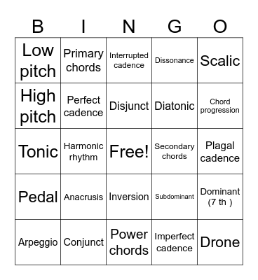 Melody and Harmony Bingo Card