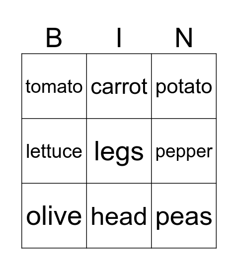 Vegetable Man Bingo Card