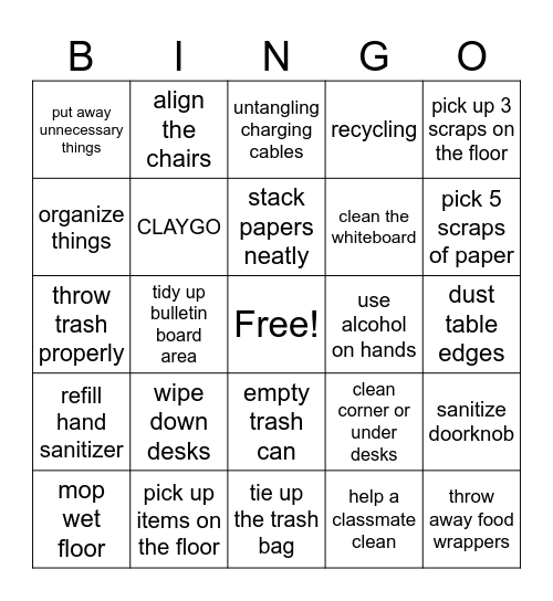 Cleaning Routine Gamification Plan Bingo Card