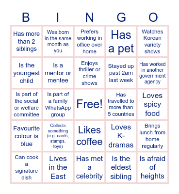 Get to know your colleagues! Bingo Card