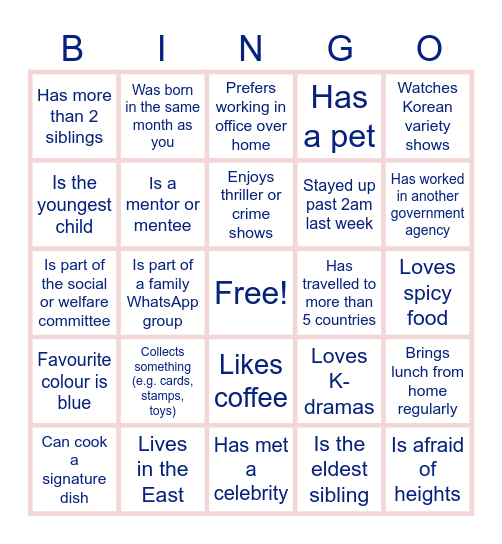 Get to know your colleagues! Bingo Card