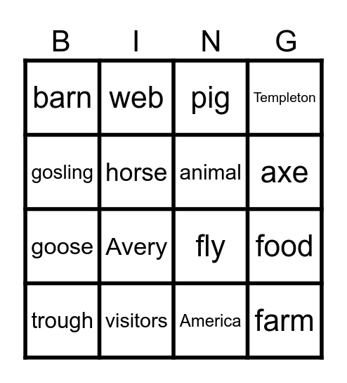 Nouns Bingo Card