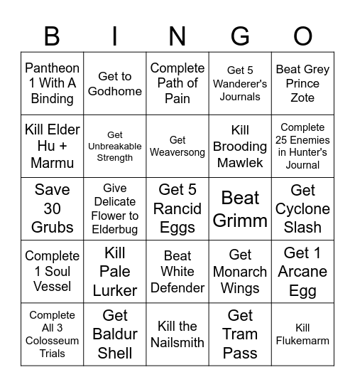 Hollow Knight Bingo Card