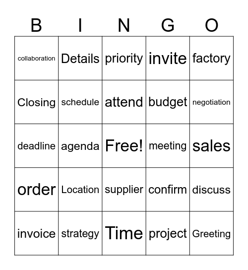 Business English Bingo Card