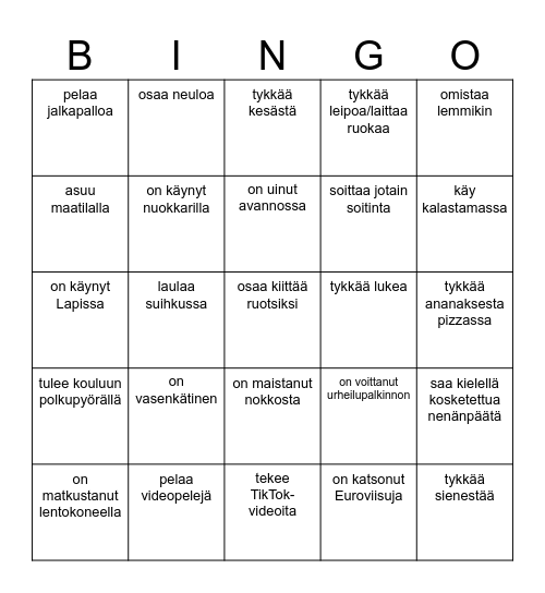 Tutustumisbingo Card