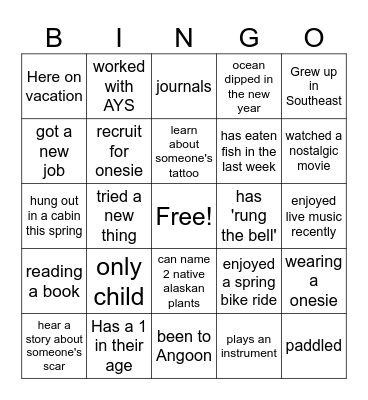 Onesie Bingo Card