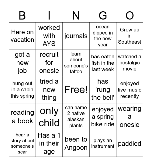 Onesie Bingo Card