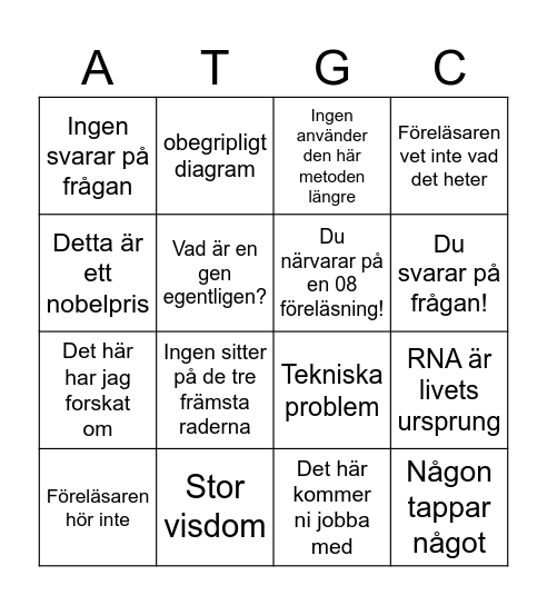 Föreläsningsbingo Cellbio Bingo Card