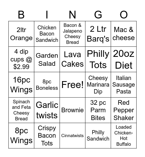 Upsell Bingo Card