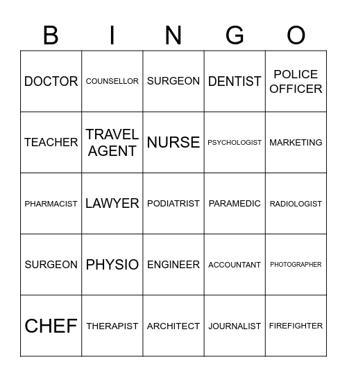 CAREER BINGO Card