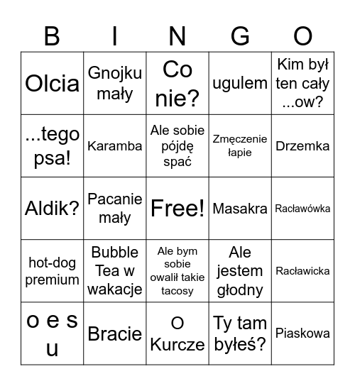 Wojtek Bingo całe te Bingo Card