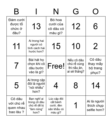 Hoàng Dung's Wedding Bingo Card