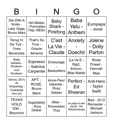 Senna's Muziek Bingo! Bingo Card