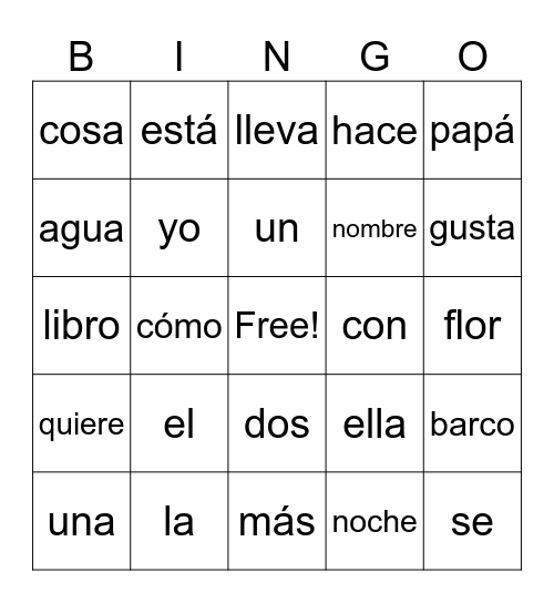 Palabras de uso frecuente Bingo Card