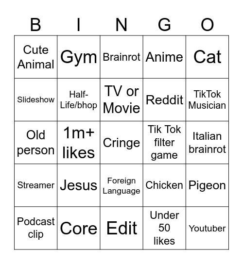 TikTok Bingo 2024 Bingo Card
