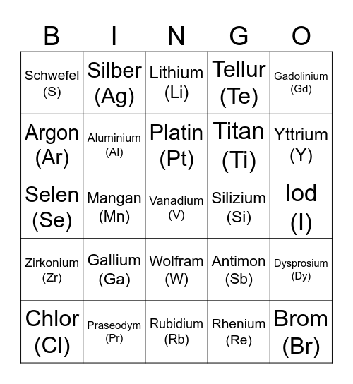 Elemente Bingo Card