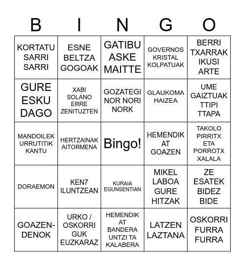 BINGO MUSIKALA Bingo Card