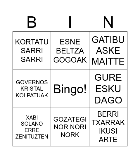 BINGO MUSIKALA Bingo Card