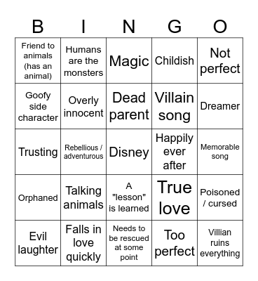 Disney Movie Bingo Card