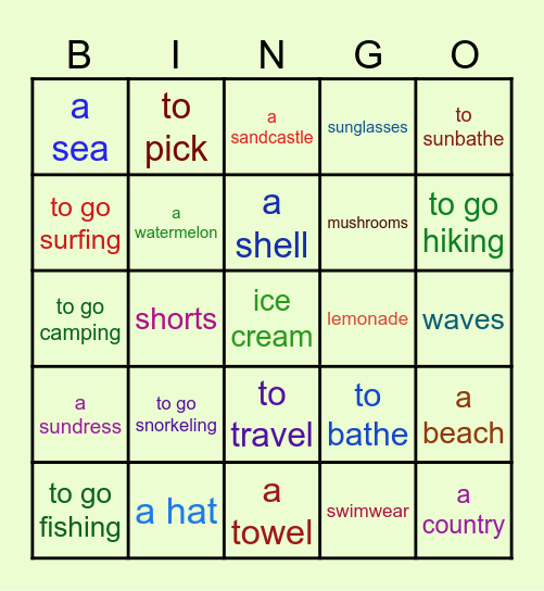 SUMMER Bingo Card
