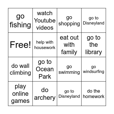 Sunday Plan Bingo Card