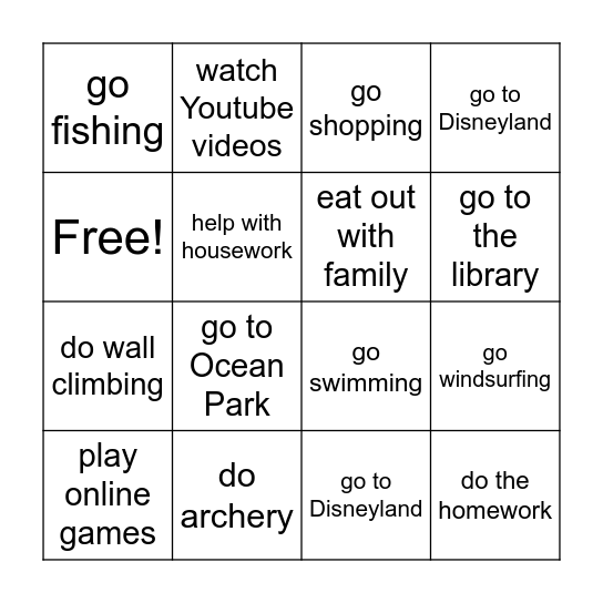 Sunday Plan Bingo Card