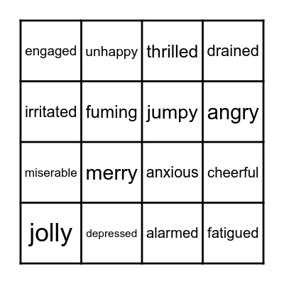 Emotions Bingo Card