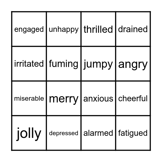 Emotions Bingo Card