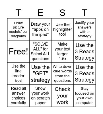 FAST Math Test Strategies Bingo Card