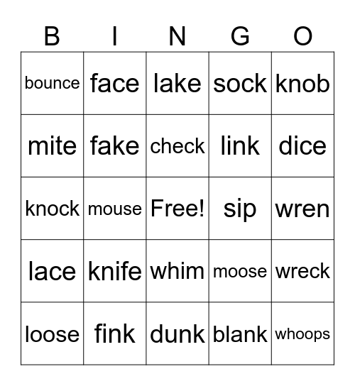 Spelling Alternatives Bingo Card