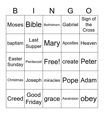 1st Grade CCD End of Year Bingo Card