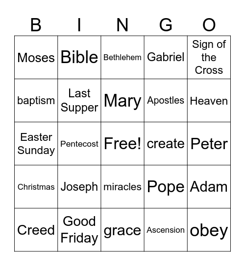 1st Grade CCD End of Year Bingo Card