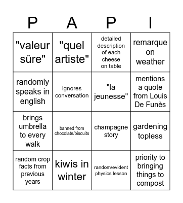 Papi bingo Card