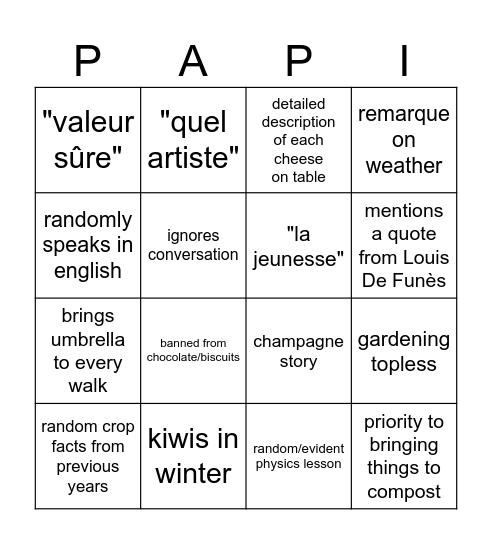 Papi bingo Card