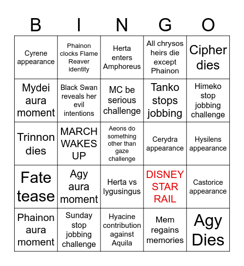 3.3 HSR Bingo Card