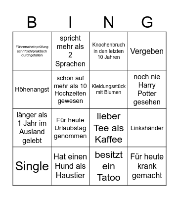 Kennenlern-BINGO Card