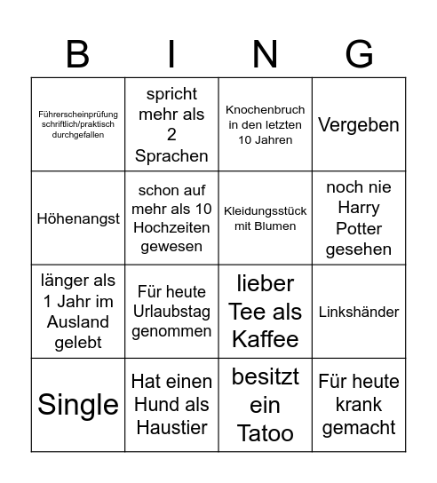 Kennenlern-BINGO Card