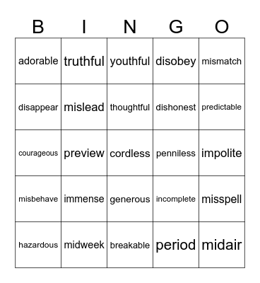i-Ready Vocabulary Bingo Card
