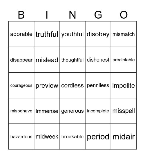 i-Ready Vocabulary Bingo Card